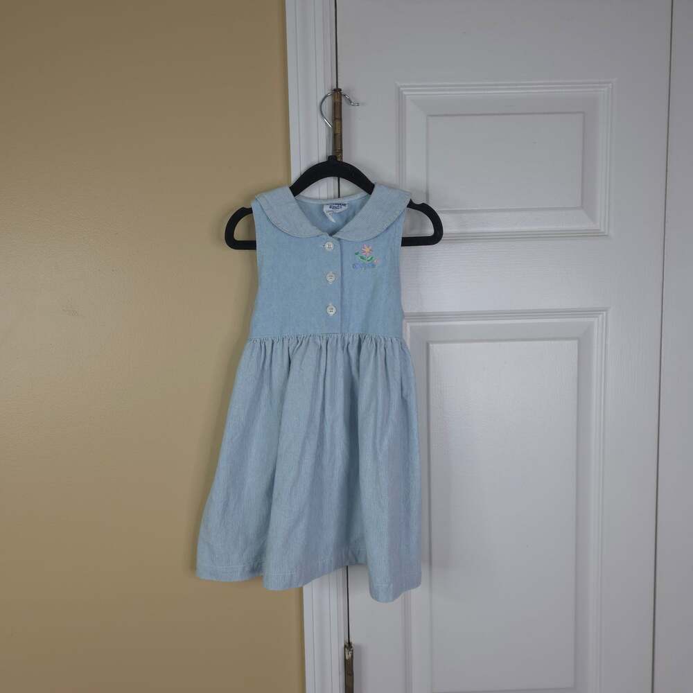 Vintage OshKosh Bgosh 3T Light Wash Denim Dress Peter Pan Collar Embroidered